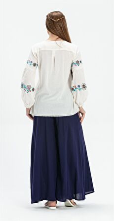 Uzun Kol Şile Bezi Ayşe Bluz Krem Krm