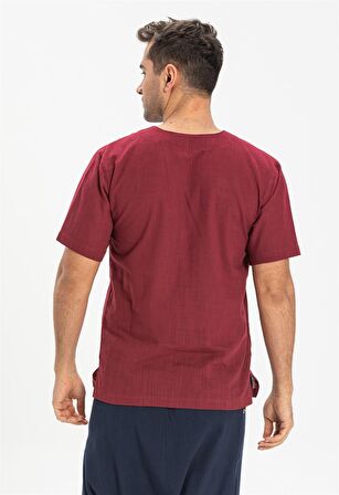 Büyük Beden Kısa Kol Şile Bezi Bisiklet Yaka Erkek Tshirt Koyu Bordo 3068