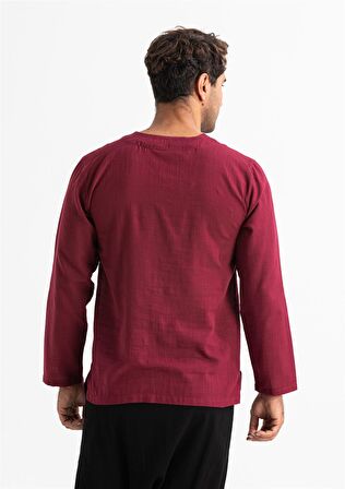 Uzun Kol Şile Bezi Bisiklet Yaka Erkek Tshirt Koyu Bordo 3068