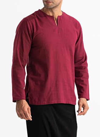 Uzun Kol Şile Bezi Bisiklet Yaka Erkek Tshirt Koyu Bordo 3068