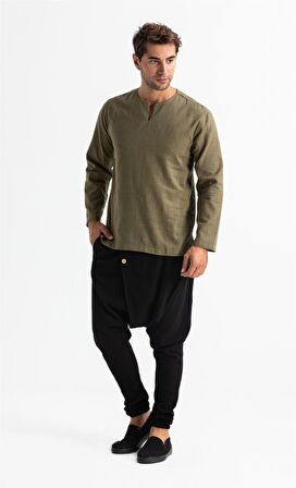 Uzun Kol Şile Bezi Bisiklet Yaka Erkek Tshirt Haki 3049