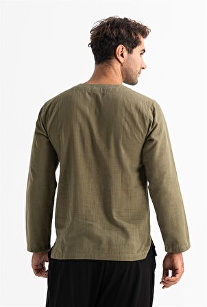 Uzun Kol Şile Bezi Bisiklet Yaka Erkek Tshirt Haki 3049