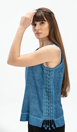 Kolsuz Poplin Zeyno Bluz İndigo indg