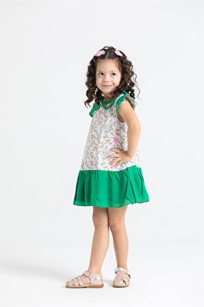 Dilan Şile Bezi Kelebek Desen Çocuk Elbise Yeşil Ysl