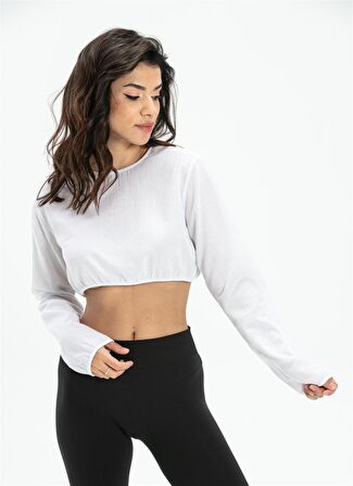 Uzun Kol Şile Bezi Bisiklet Yaka Crop Astar Bluz Beyaz Byz