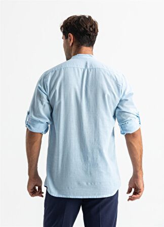 Uzun Kol Şile Bezi Bodrum Erkek T-Shirt Buz Mavi Bmv
