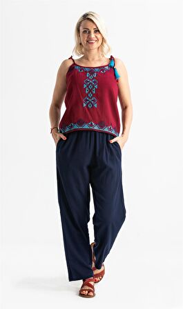 Askılı Şile Bezi Atiye Bluz Bordo Brd