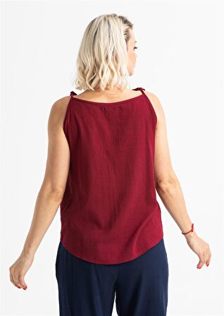 Askılı Şile Bezi Atiye Bluz Bordo Brd