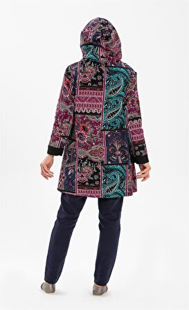 Uzun Kol  Kapüşonlu Tamay Pazen Ceket Mürdüm Mrd