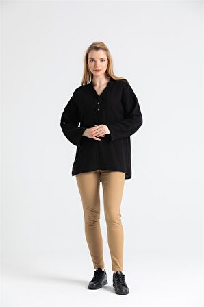 Uzun Kol Müslin Asu Bluz Siyah Syh