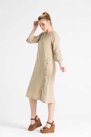 Truvakar Kol Müslin İzel Midi Boy Elbise Vizon Vzn