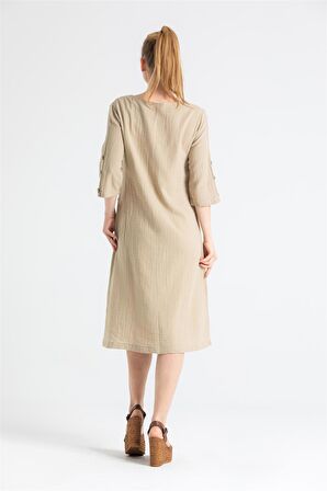 Truvakar Kol Müslin İzel Midi Boy Elbise Vizon Vzn