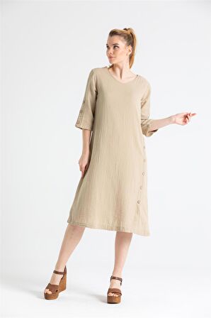 Truvakar Kol Müslin İzel Midi Boy Elbise Vizon Vzn