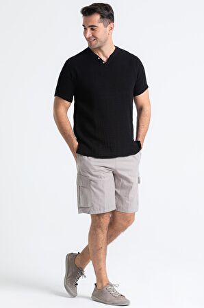 Kısa Kol Müslin Erkek Ribanalı Tshirt Siyah Syh