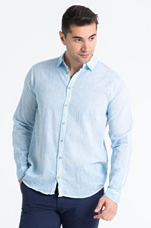 Uzun Kol Poplin Akdeniz Erkek Gömlek Buz Mavi Bmv
