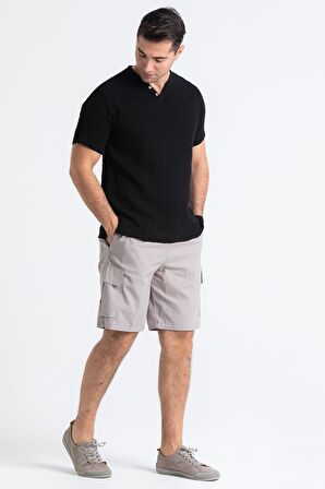 Kısa Kol Müslin Erkek Ribanalı Tshirt Siyah Syh