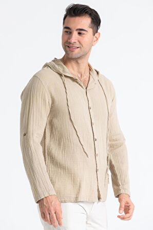 Uzun Kol Müslin Erkek Kapüşonlu Sweatshirt Vizon Vzn
