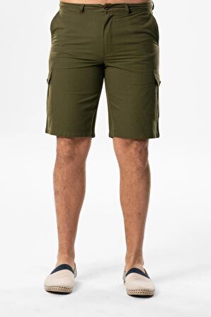 Ege Gabardin Kargo Cepli Şort Haki Hk
