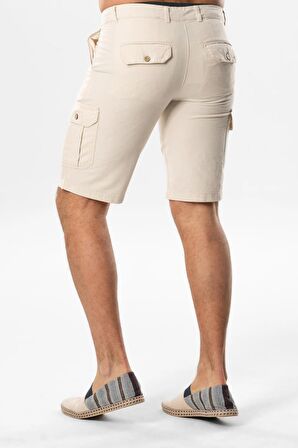 Ege Gabardin Kargo Cepli Şort Krem Krm