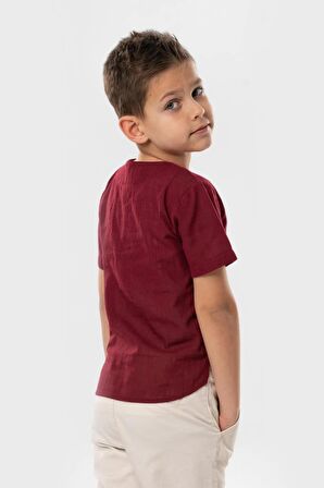 Kısa Kol Şile Bezi Zımbalı Yazlık Erkek Çocuk Tshirt Koyu Bordo 3068