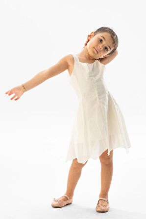 Askılı Vual Emel Yazlık Çocuk Elbise Krem Krm