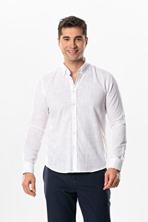 Ada Şile Bezi Uzun Kol Yazlık Erkek Gömlek Beyaz 3001