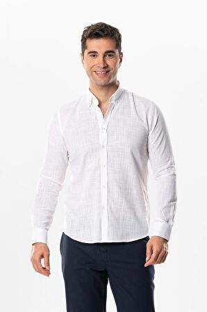 Ada Şile Bezi Uzun Kol Yazlık Erkek Gömlek Beyaz 3001