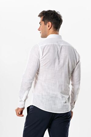 Ada Şile Bezi Uzun Kol Yazlık Erkek Gömlek Beyaz 3001