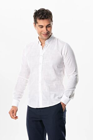 Ada Şile Bezi Uzun Kol Yazlık Erkek Gömlek Beyaz 3001