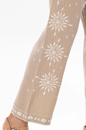 Beli Lastikli Günışığı Yazlık Müslin Pantolon Vizon Vzn