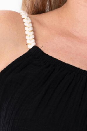 Askılı Alaçatı Yazlık Müslin Bluz Siyah Syh