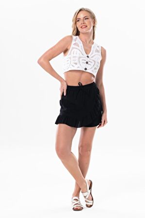 Ada Şile Bezi Yazlık Şort Etek Siyah Syh