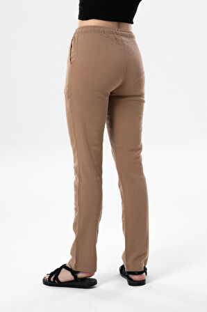 Şile Bezi Cepli Kadın Yazlık Pantolon Vizon Vzn