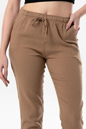 Şile Bezi Cepli Kadın Yazlık Pantolon Vizon Vzn