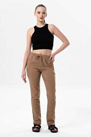 Şile Bezi Cepli Kadın Yazlık Pantolon Vizon Vzn