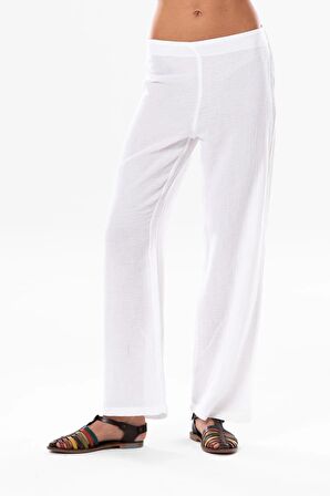 Sardunya Beli Lastikli Müslin Pantolon Beyaz Byz
