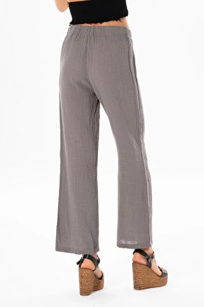 Sardunya Beli Lastikli Müslin Pantolon Gri Gri