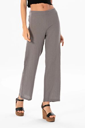 Sardunya Beli Lastikli Müslin Pantolon Gri Gri