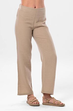 Sardunya Beli Lastikli Müslin Pantolon Vizon Vzn