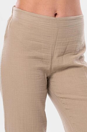 Sardunya Beli Lastikli Müslin Pantolon Vizon Vzn