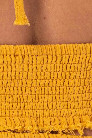 Göcek Bağlama Detaylı Yazlık Müslin Büstiyer Hardal Hrd