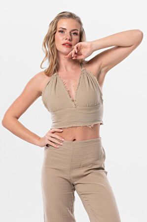 Göcek Bağlama Detaylı Yazlık Müslin Büstiyer Vizon Vzn