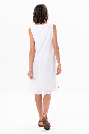 Kolsuz Şile Bezi Lilyum Nakışlı Kısa Yazlık Otantik Elbise Beyaz Byz