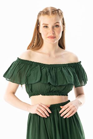 Kısa Kol Vual Lavinya Kayık Yaka Yazlık Bluz Yeşil Ysl