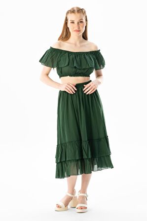 Kısa Kol Vual Lavinya Kayık Yaka Yazlık Bluz Yeşil Ysl