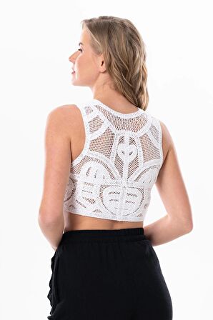 Şima Pamuklu Yazlık Dantel Büstiyer Yelek Beyaz Byz