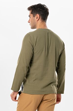 Halikarnas Uzun Kol Violet Düğme Detaylı Erkek Yazlık Tshirt Haki Hk