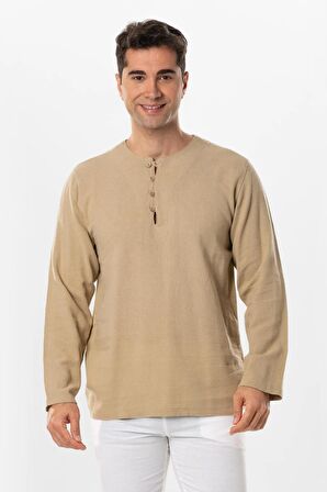Halikarnas Uzun Kol Violet Düğme Detaylı Erkek Yazlık Tshirt Vizon Vzn