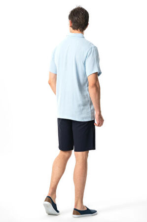 Violet Kısa Kol Foça Düğmeli Erkek Yazlık Tshirt Buz Mavi Bmv
