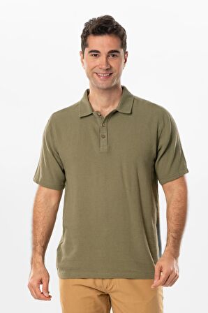 Violet Kısa Kol Foça Düğmeli Erkek Yazlık Tshirt Haki Hk